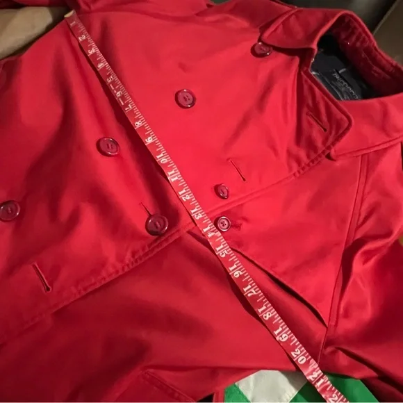 BURBERRYS' VINTAGE AUTHENTIC Red Trench Coat 10L Double Breasted Nova Check EUC - Picture 11 of 12